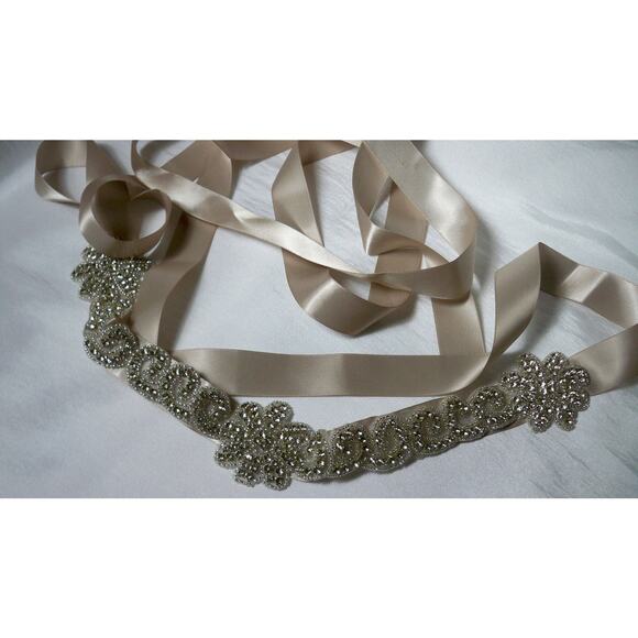 Blush Rhinestone Beaded Bridal Belt Formal MOB Prom Party Dress Gown Sash belt - Picture 4 of 5